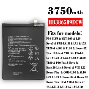 New phone battery HB386589ECW for HUAWEI P10 PLUS /Nova3 / Honor 8X / View 10 Lite / P10 Pro / Nova 3a / Mate 20 Lite / Nova4 / Honor 8A / Honor 20 / Honor View 10 / Nova 5T
