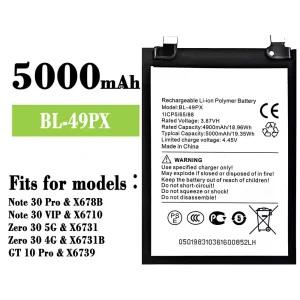 New phone battery BL-49PX for Infinix Note 30 Pro / Note 30 VIP / Zero 30 5G / Zero 30 4G / GT 10 Pro