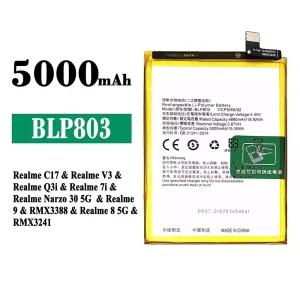 New phone battery BLP803 for OPPO Realme C17 / Realme V3 / Realme Q3i / Realme 7i / Realme Narzo 30 5G / Realme 9 / Realme 8 5G